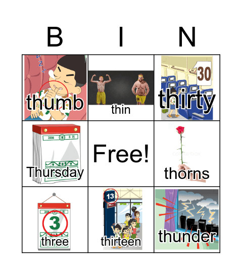 TH words (unvoiced) Bingo Card
