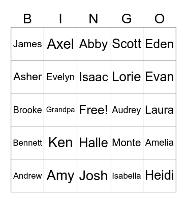 Sorensen Family Bingo Card