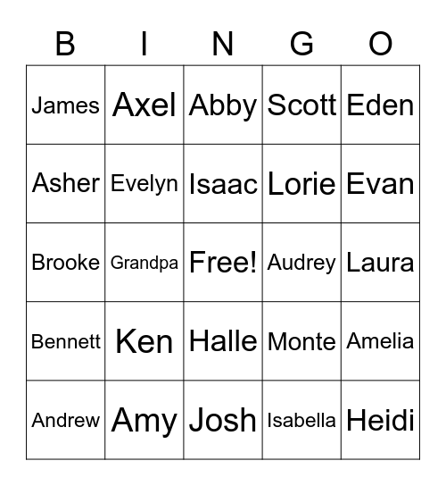 Sorensen Family Bingo Card
