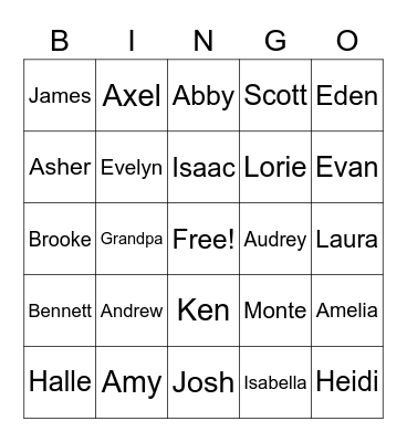 Sorensen Family Bingo Card