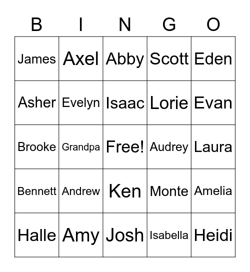 Sorensen Family Bingo Card