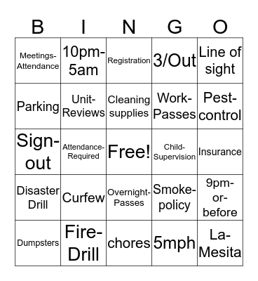 La Mesita Policy Bingo! Bingo Card