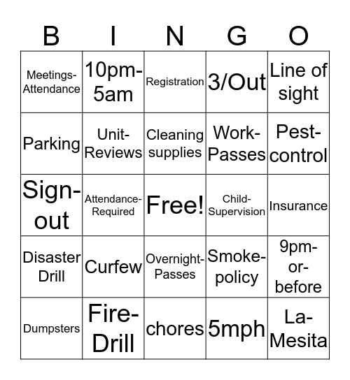 La Mesita Policy Bingo! Bingo Card