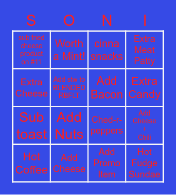 Suggestive selling SONIC Bingo Card