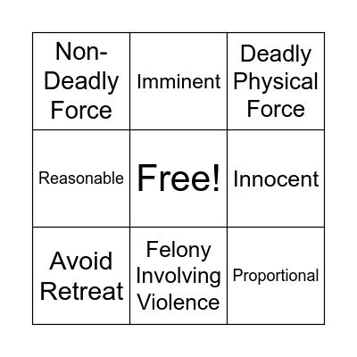 Self Defense Bingo Card