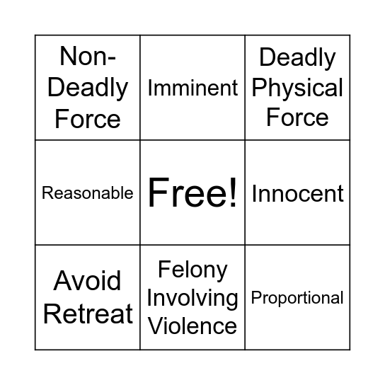 Self Defense Bingo Card