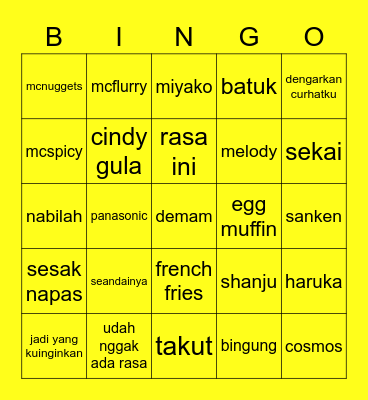 jongceo Bingo Card