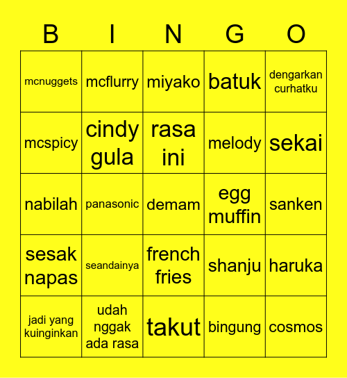 jongceo Bingo Card