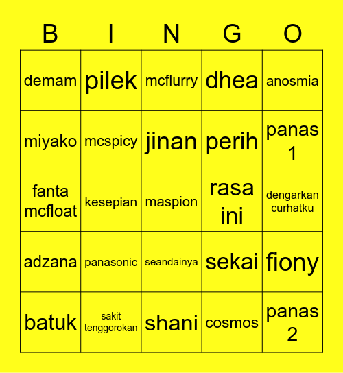 aya's Bingo Card