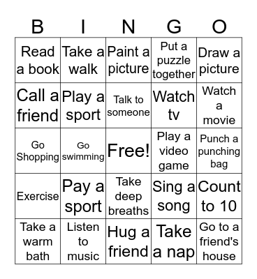 Coping Skills BINGO Card