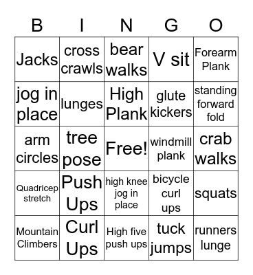 Fitness Bingo Card