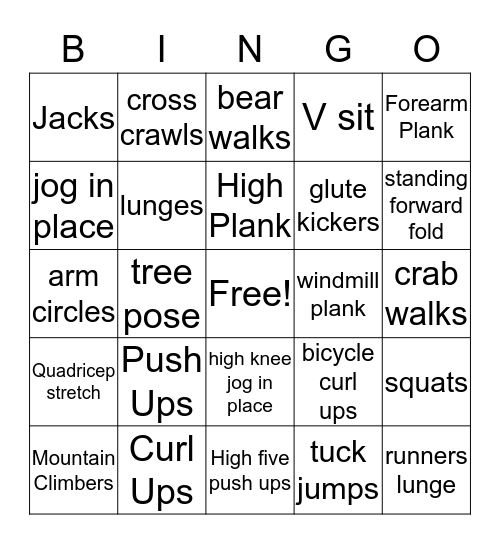 Fitness Bingo Card