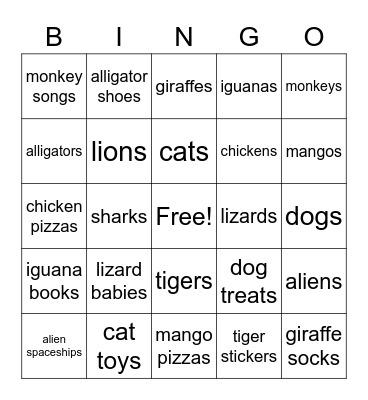 Animals Bingo Card
