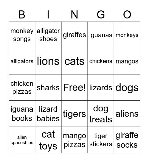 Animals Bingo Card