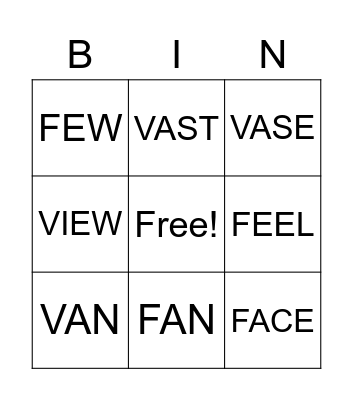 F vs V pronunciation Bingo Card