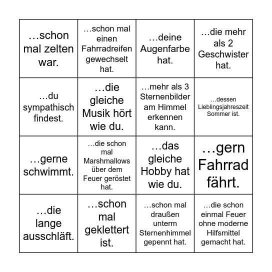 Kennenlern Bingo! Finde eine Person, die… Bingo Card