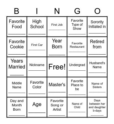 Tiawan's B-Day Bingo Card