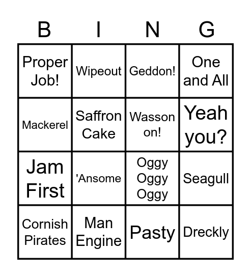 Cornish Sports Day Bingo Card