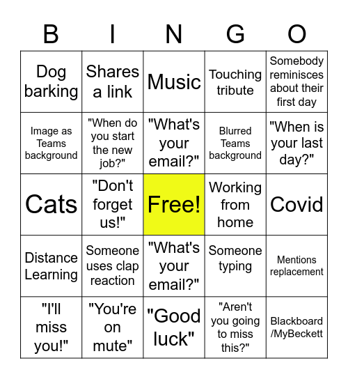 Farewell Bingo Card