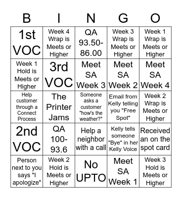 October Team BINGO Card