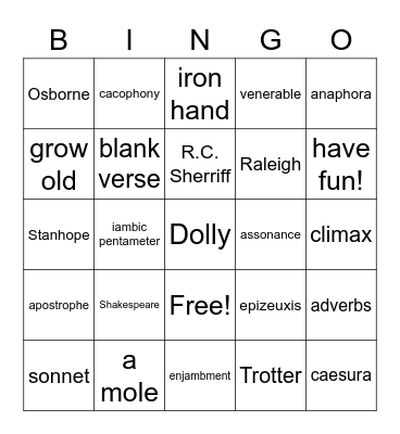 English July 2022! Bingo Card