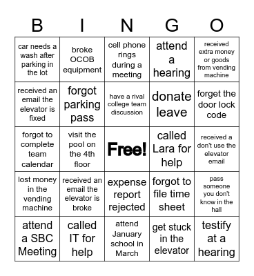 A Day at OCOB Bingo Card