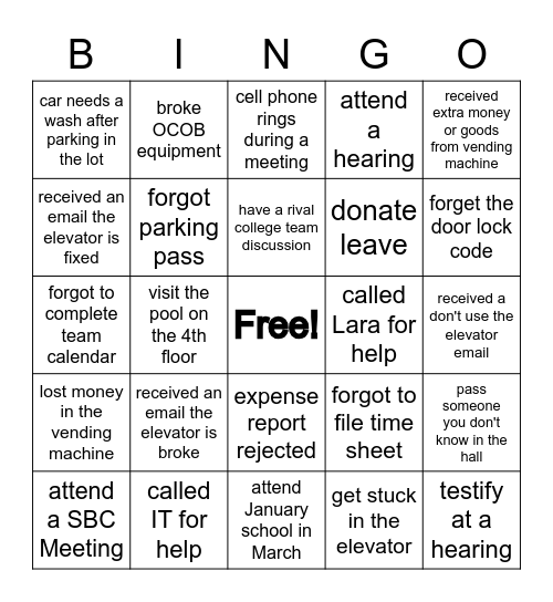 A Day at OCOB Bingo Card