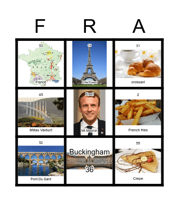 FRANCE Bingo Card