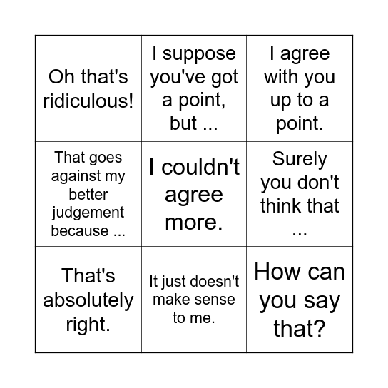 7.3 exchanging opinions Bingo Card