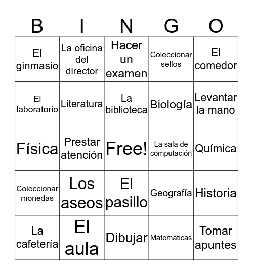 Spanish 2 Chapter 6 Bingo A Bingo Card