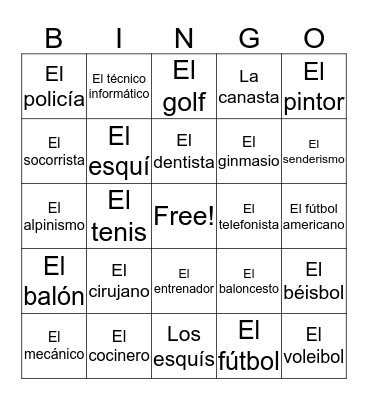 Spanish 2 Chapter 6 Bingo C Bingo Card