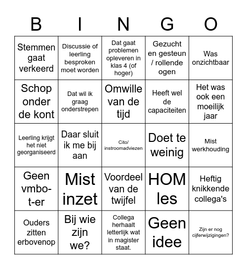 Rapportvergaderingenbingo Card