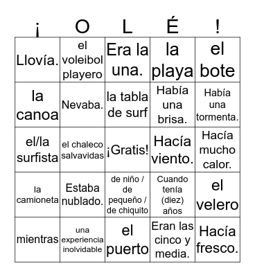 Lago Spanish 3 Unit 1 Lists 9-13 Bingo Card