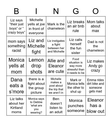 Vacation Bingo Card