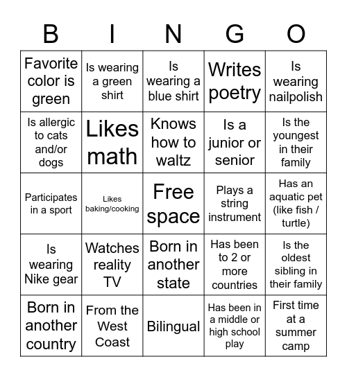 Speed Friending! Bingo Card