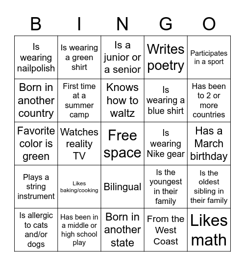 Speed Friending! Bingo Card