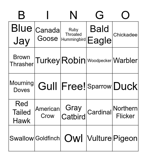 Bird Bingo  Bingo Card