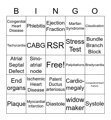 Cardiovascular Dysfunctions Bingo Card