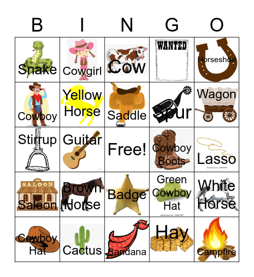 Giddy Up Bingo Card