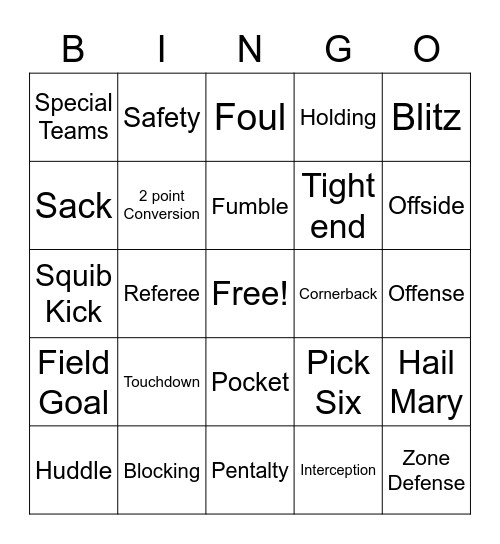 Football Bingo Card