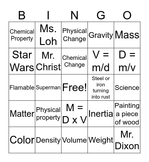Matter Bingo Card