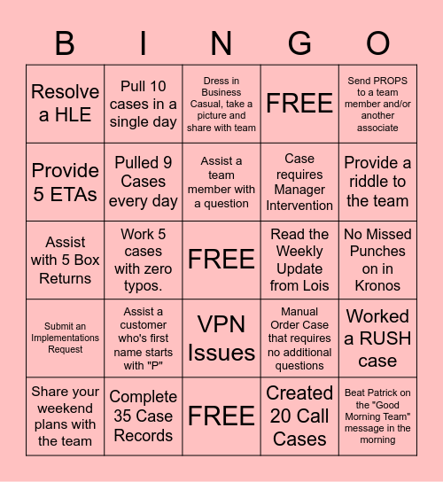 Print Support - SSR BINGO Card