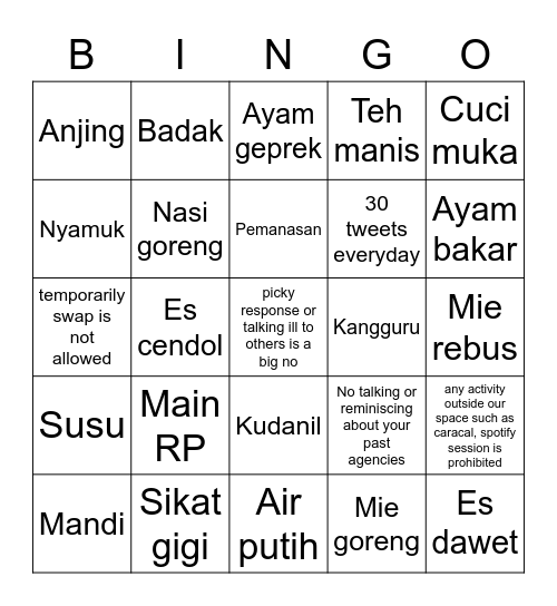 Jongwon Bingo Card