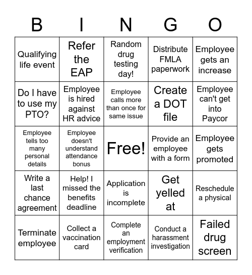 H.R. Bingo Card