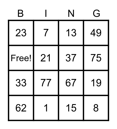 Untitled Bingo Card