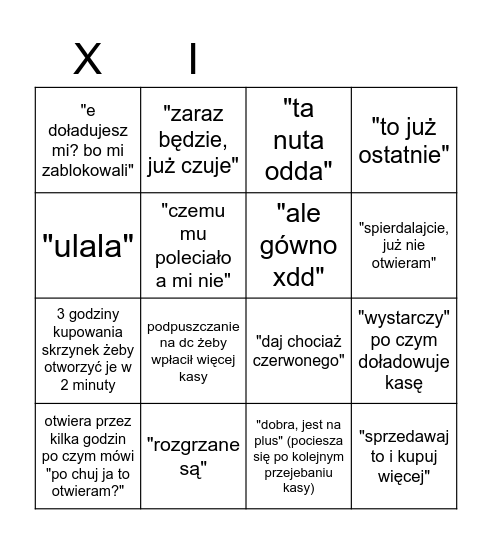 XI - OTWIERANIE SKRZYNEK BINGO Card