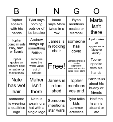 Monday Meetings Bingo Card