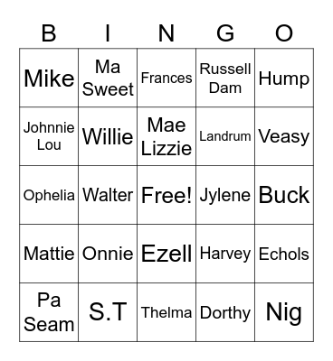 Echols Family Reunion Bingo Card