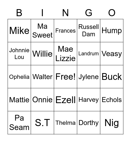 Echols Family Reunion Bingo Card
