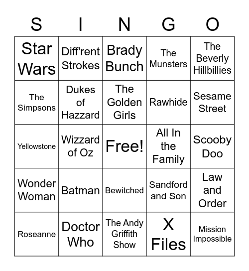 MOVIES AND TV SHOWS Bingo Card